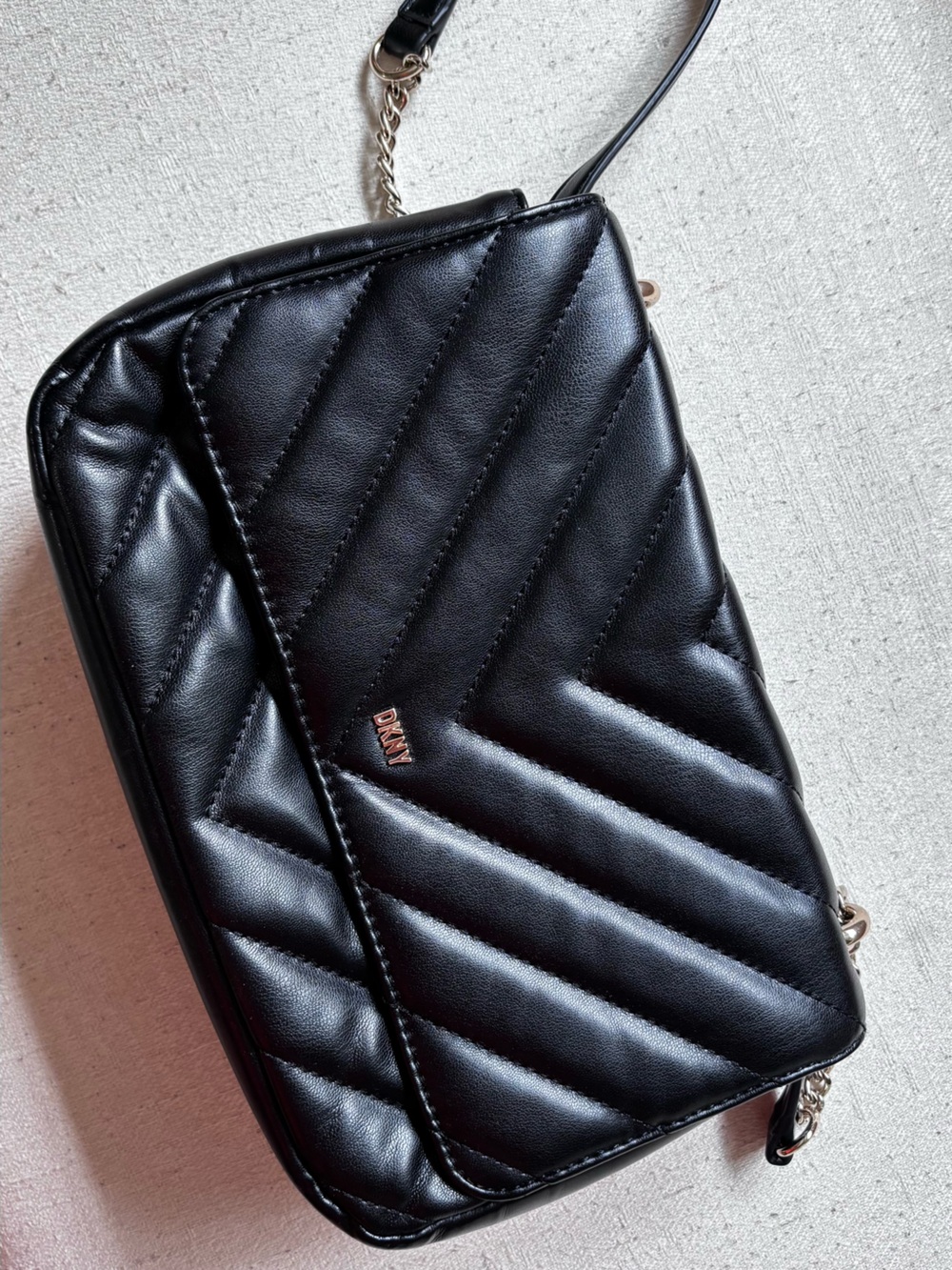 DKNY Black Quilted Leather Crossbody with Chain Strap